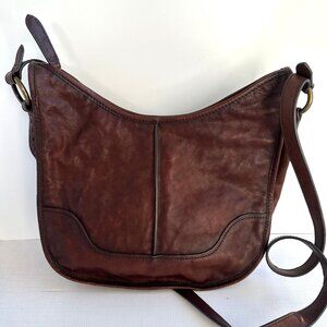 Frye Cara Leather Crossbody Saddle Bag Brown